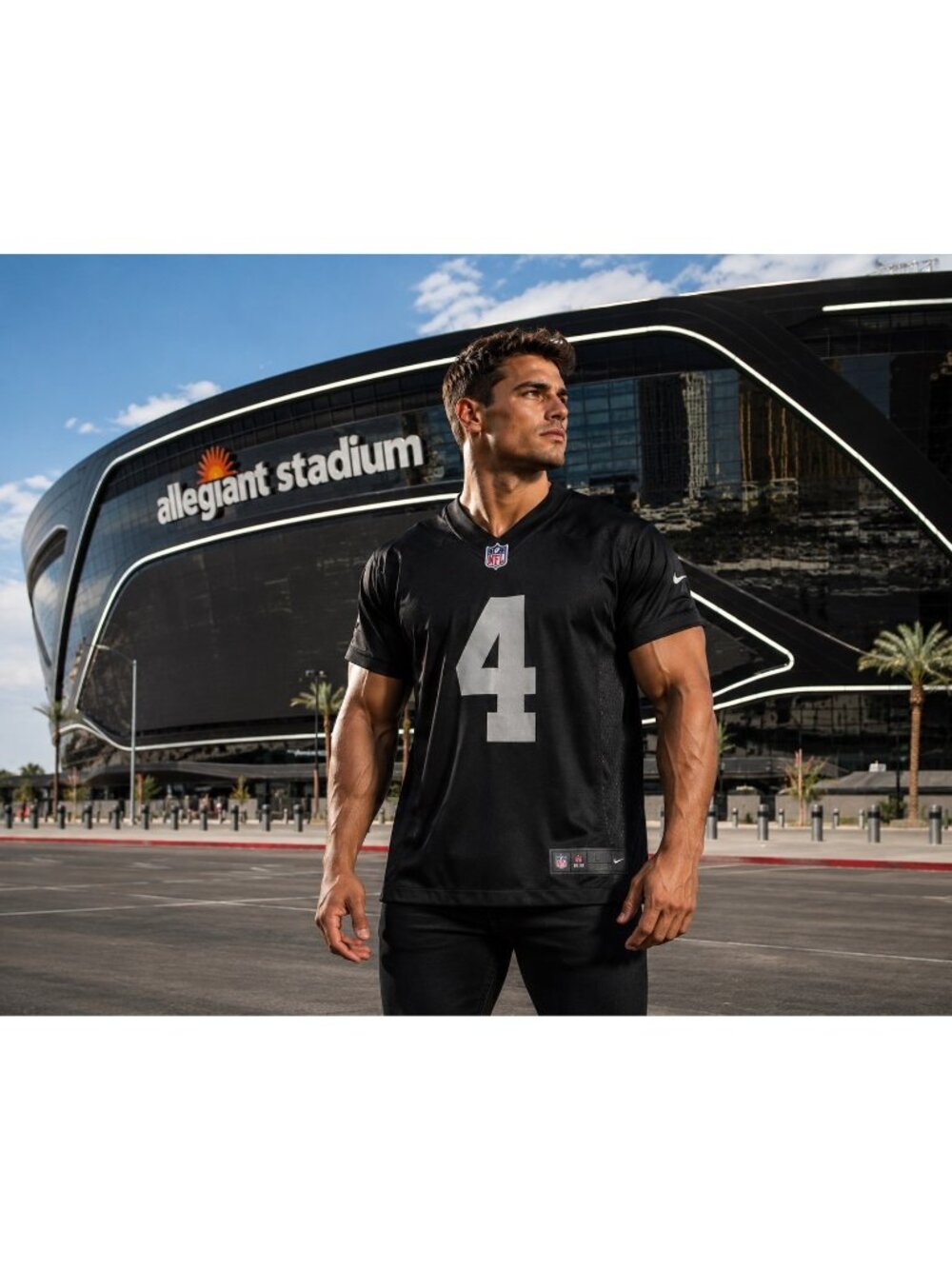 NFL Las Vegas Raiders Black Nike On-Field Jersey L Carr #4 Graphic EUC Mens